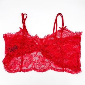 Victoria's Secret Red All Over Lace Bow Back Lingerie Top